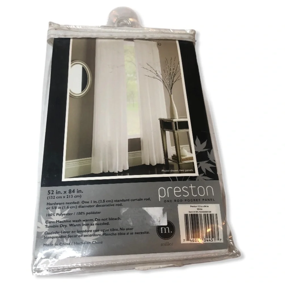 Preston white one rod pocket panel 52”x 84”